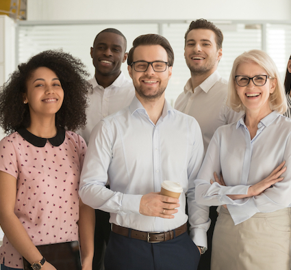 Diverse group of people smiling at the camera